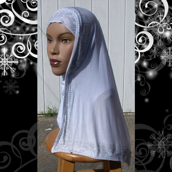 White Instant Mona Hijab One Piece Muslim Rhinestone Hijab - Picture 1 of 2